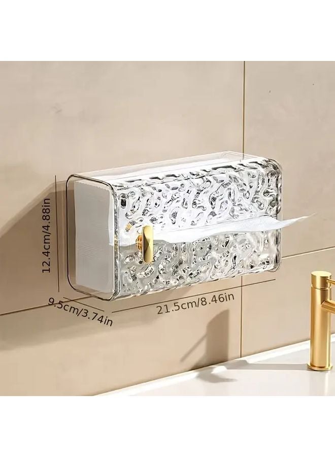 حامل علبة المناديل الشفاف الأبيض ذو الخطاف الذهبي المثبت على الحائط بدون حفر منظف الحمام وغرفة المعيشة. - Image 3